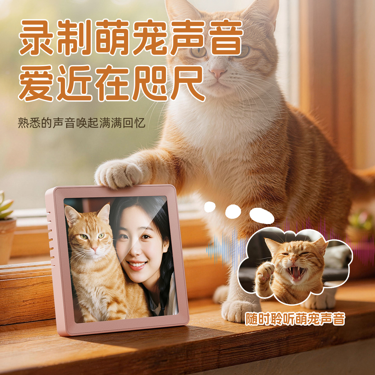 Magnetic Replaceable Photo Pet Music Photo Frame Bluetooth Speaker Recordable Cute Pet Sound TF Card Expandable Desktop Decoration