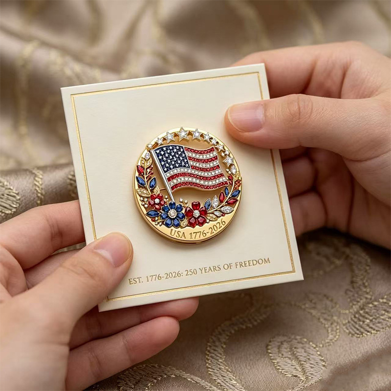250th Anniversary of the Founding of the United States Brooch Rhinestone Flag Enamel Pin Independence Day Theme Jewelry Wholesale