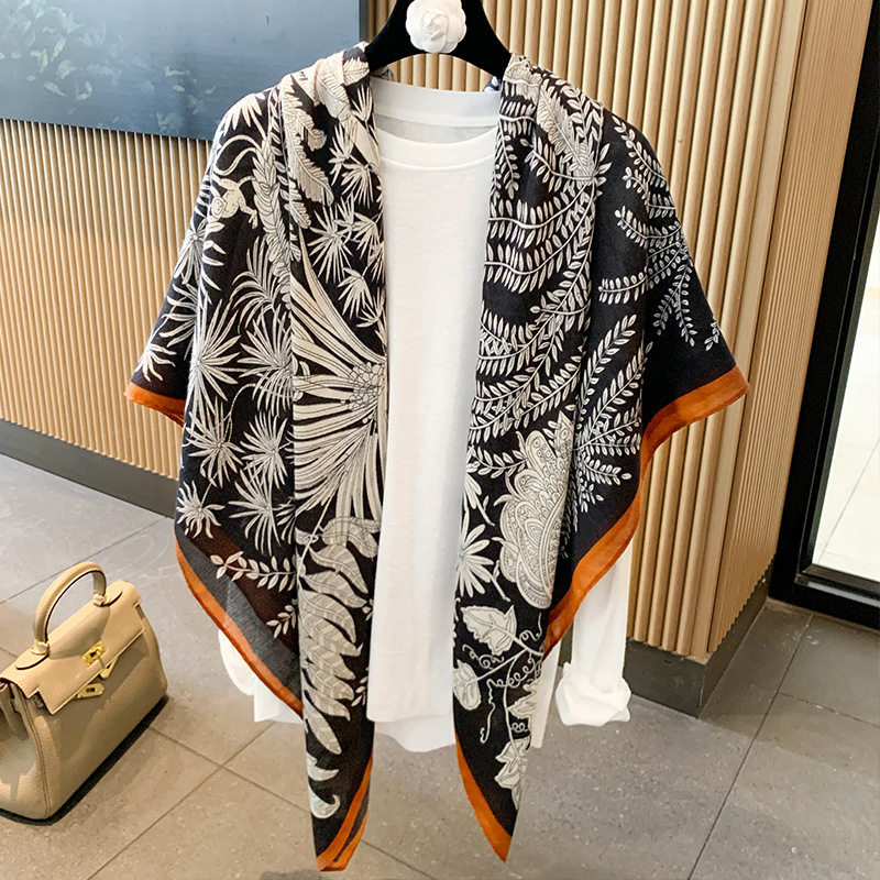 Small plaid linen scarf for women, summer thin sunscreen large square scarf, air-conditioned room outer layer shawl scarf