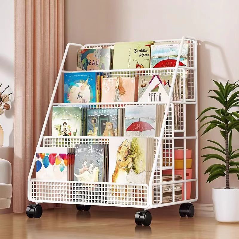 Mobile bookshelf children's picture book storage rack under table storage rack floor universal wheel household simple student bookcase