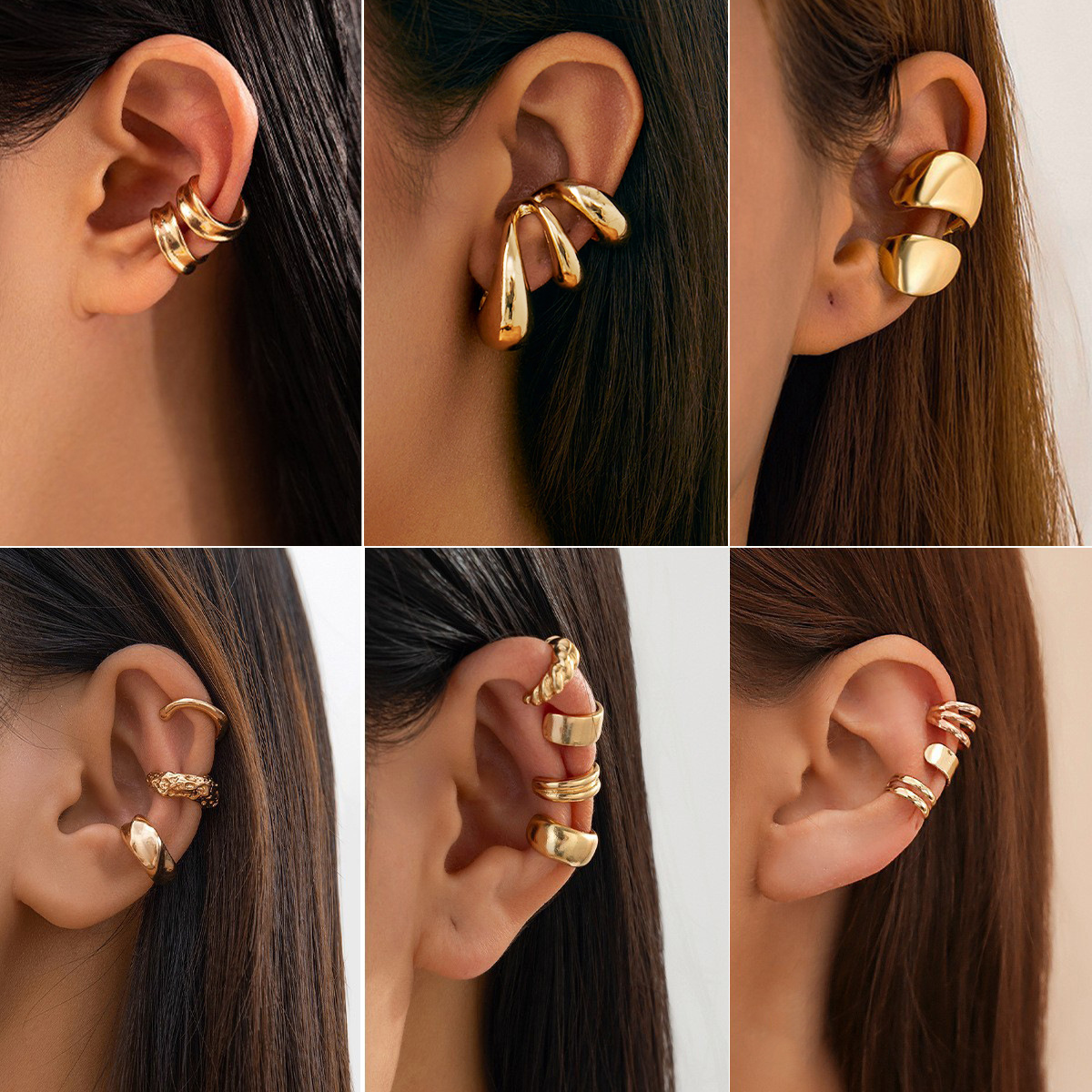 Metal smooth drop bean ear clip geometric plain circle fold earring ear hoop