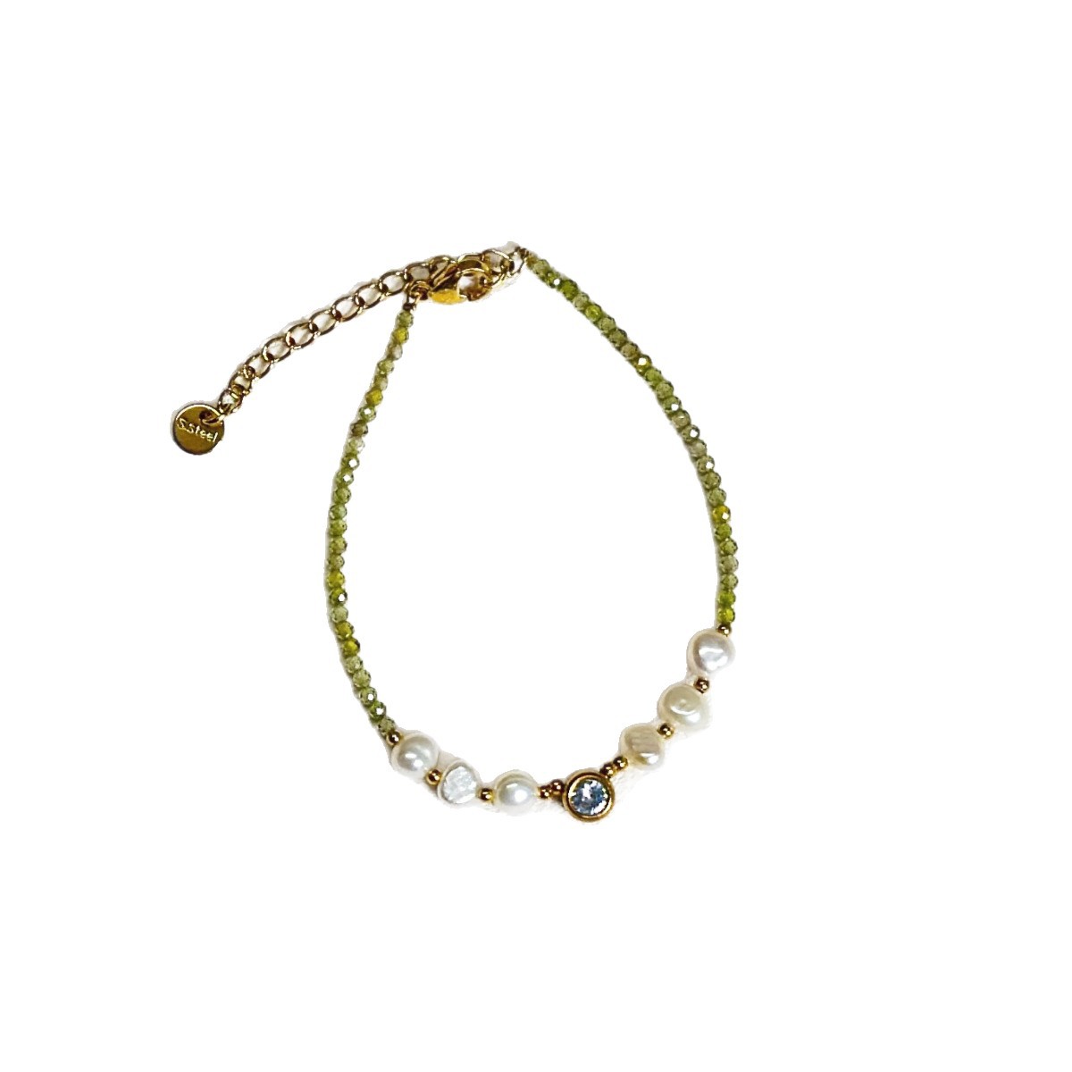 Natural Pearl Green Zircon Crystal Bracelet Women Rose Stone Fresh Sweet Beaded Bracelet Simple