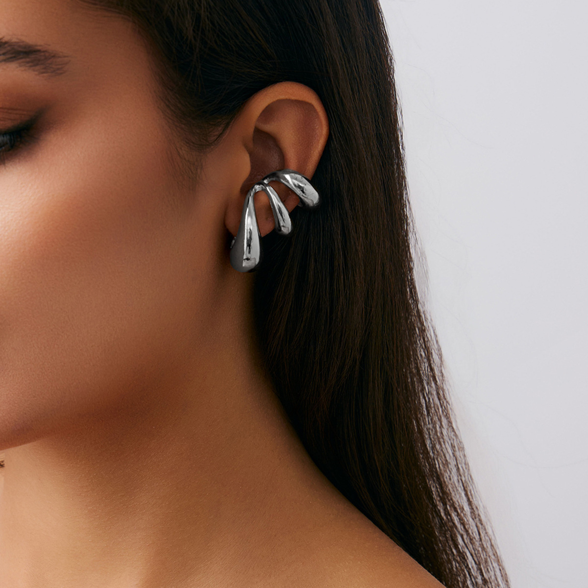 Metal smooth drop bean ear clip geometric plain circle fold earring ear hoop
