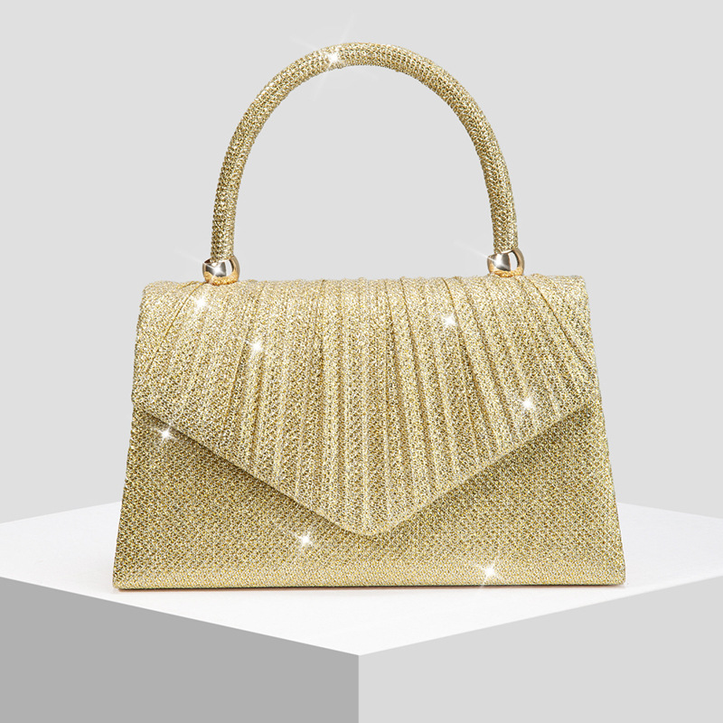 New Women's Pleated Shiny Evening Bag Bride Wedding Bag Banquet Handbag Envelope Bag