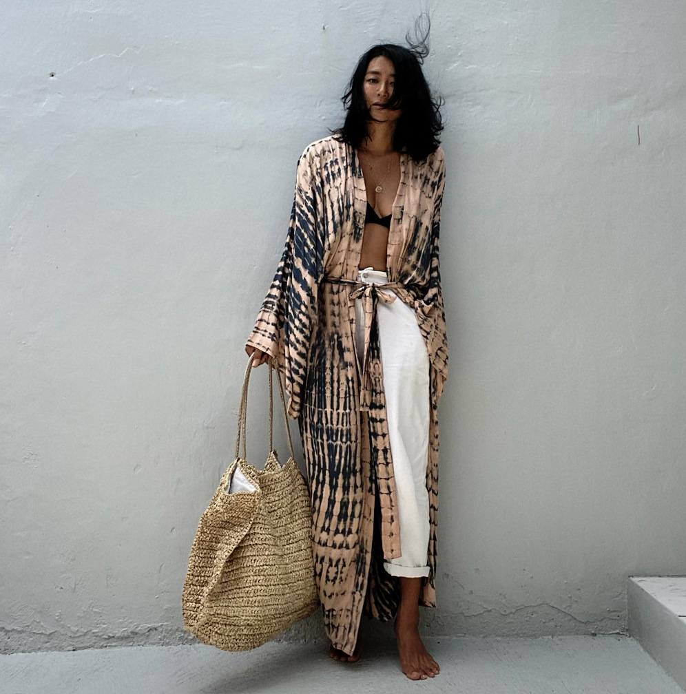 New Rayon Printed Cardigan Loose Sun Protection Beach Jacket Cardigan Bikini Swimsuit Cover Up Outer Layer