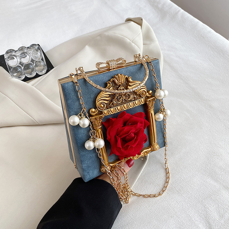 New Women's Bag Baroque Relief Angel Flower Handheld Chain Bag Niche Shoulder Crossbody Bag