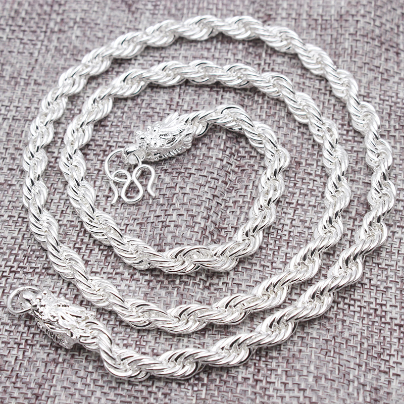 Men's Miao silver necklace imitation silver dragon pattern cloth dragon head dragon bone fox tail bamboo joint silver-plated necklace jewelry