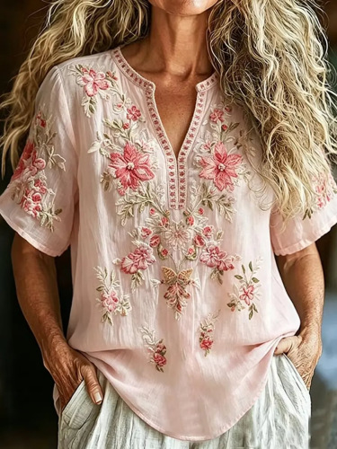 2026 New Summer American Flag Print V-Neck Short Sleeve T-Shirt Women Loose Casual Top