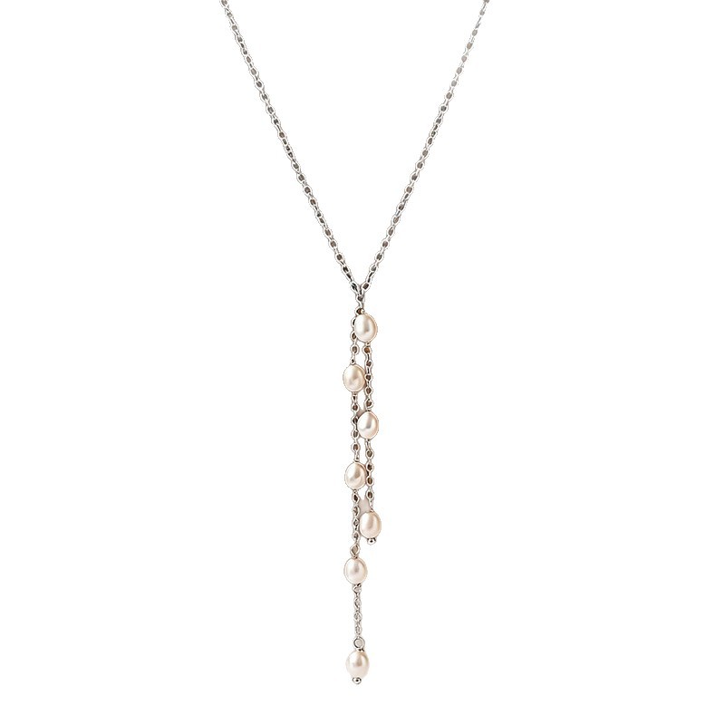 Rongshang Imitation Pearl Tassel Y-Shaped Chain Beaded Thin Chain Lasso Necklace Elegant Neck Ornament Accessory