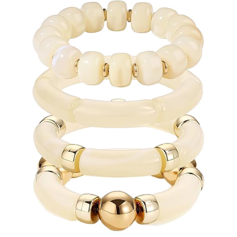 Acrylic Curved Tube Bracelet Marble Pattern Curved Bamboo Tube Elastic Bracelet Exaggerated Hand Jewelry