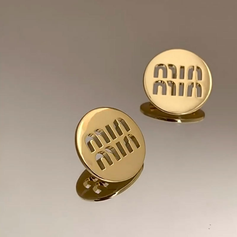 Niche metal circular hollow letter ear stud earrings simple ear accessory women