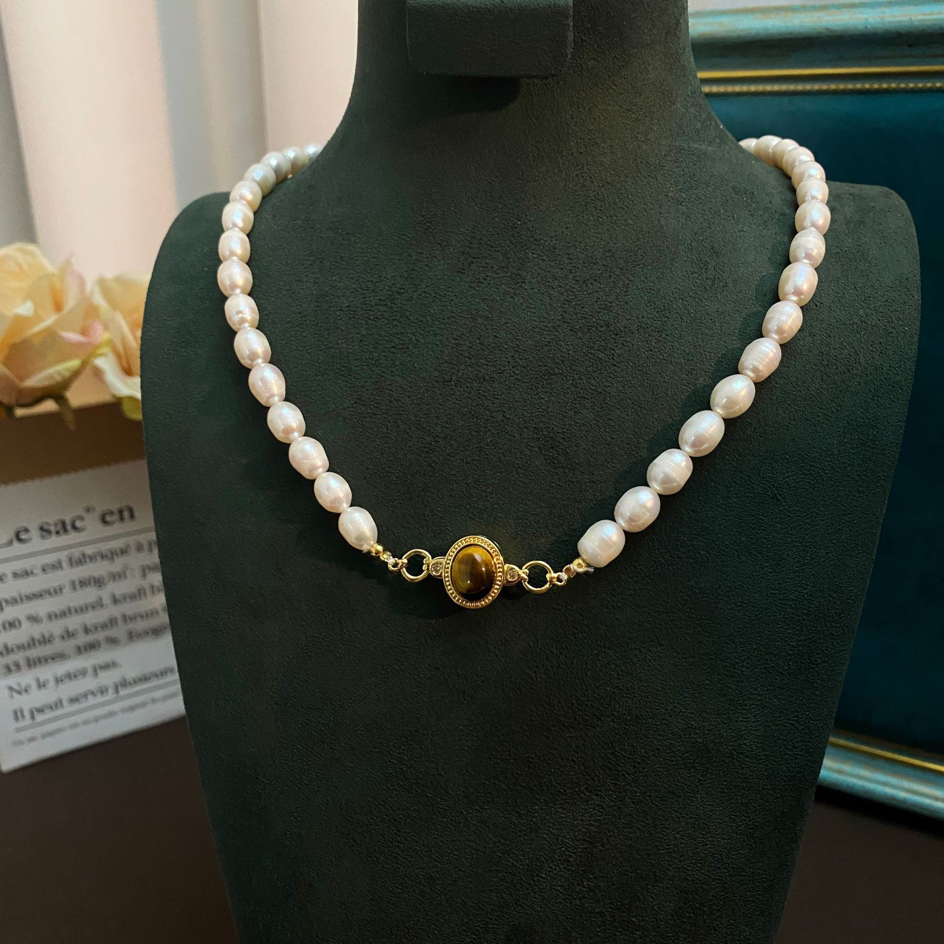 7-8mm natural freshwater pearl necklace for women, camellia niche collarbone chain, pendant, drop, neck chain