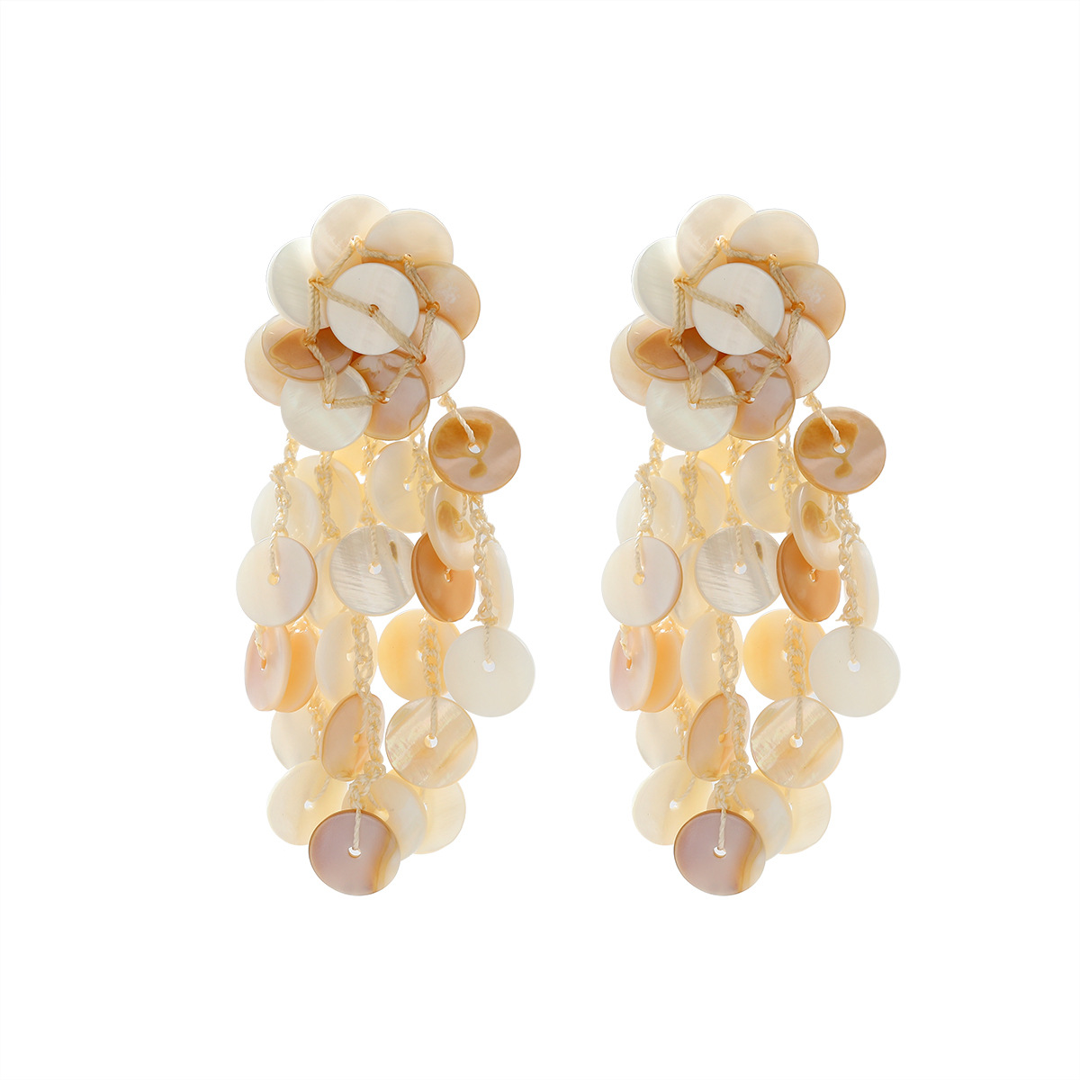 ZA exaggerated big brand shell beach vacation style handmade woven earrings multi-layer tassel