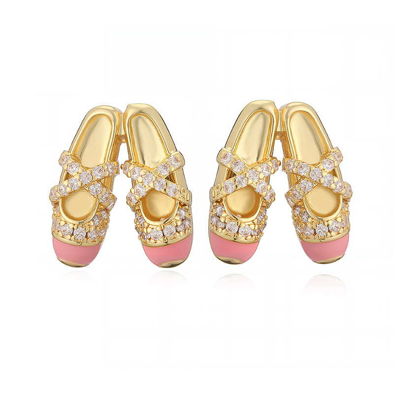 Sweet Colorful Drip Oil Ballet Shoes Necklace and Earrings Layered Jewelry Set