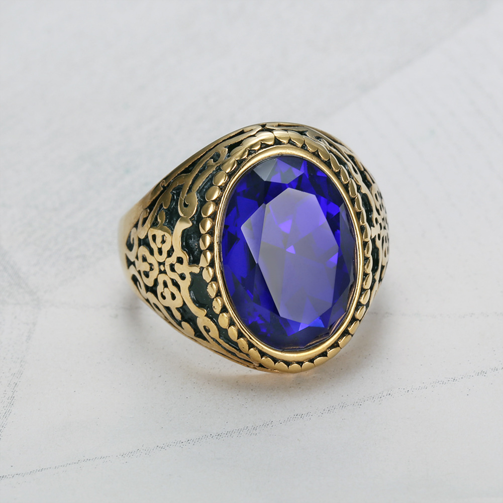 Quality 18K Real Gold Gemstone Ring Men's Finger Ring Stainless Steel Accessory