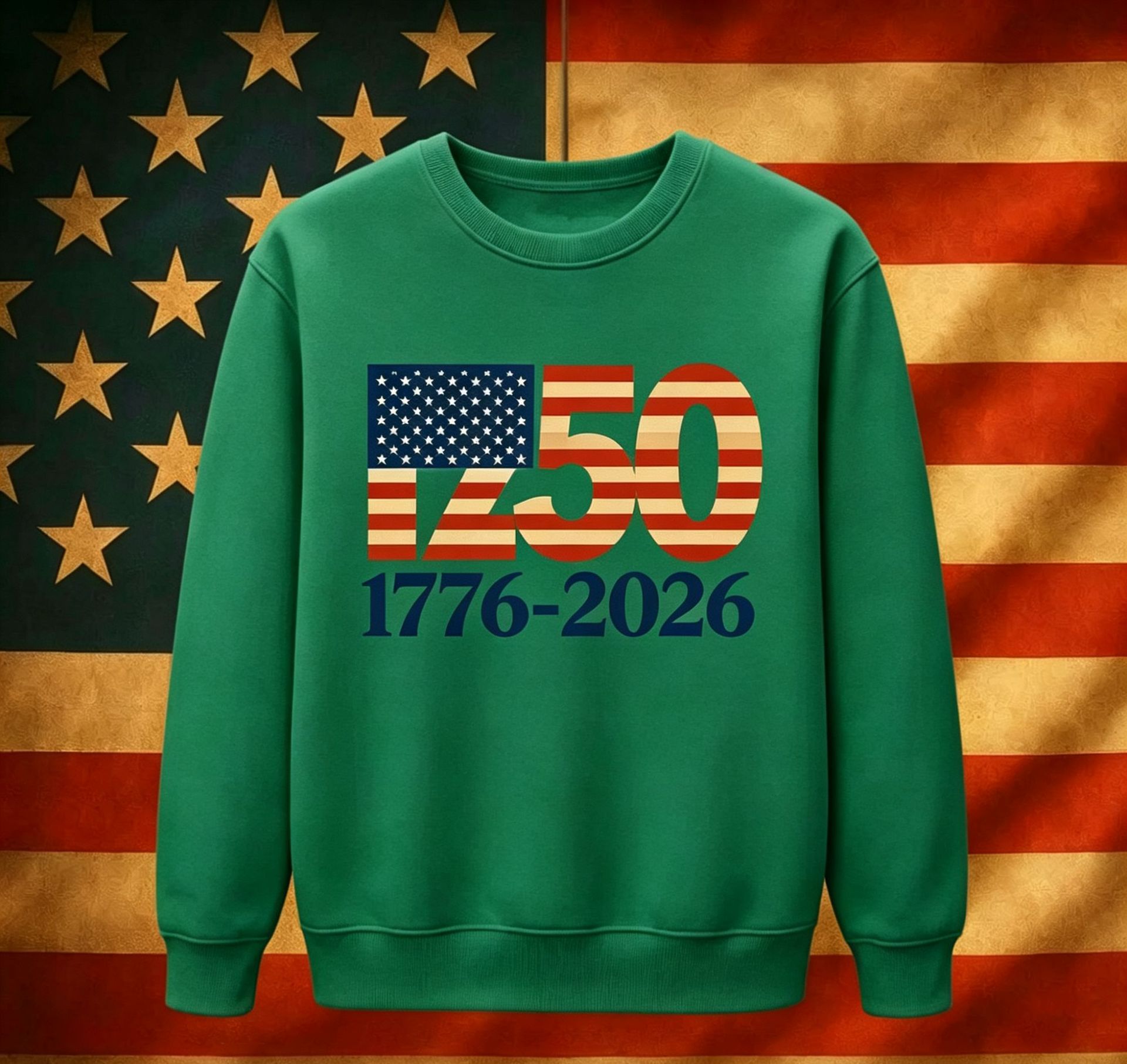USA Digital American Flag Hoodie Independence Day No Hood Round Neck Fleece Hoodie