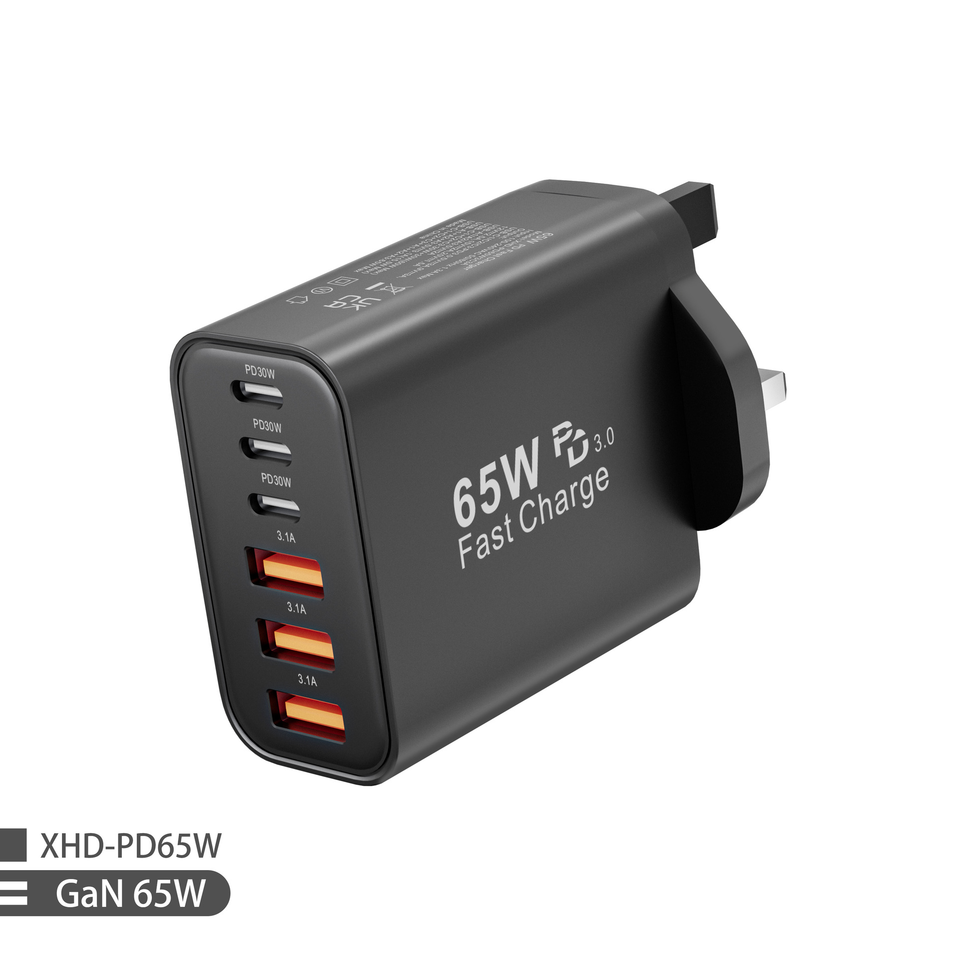 New PD65W UK standard charger for Apple 13 Pro Max Samsung charging head 3C3A multi-port charger