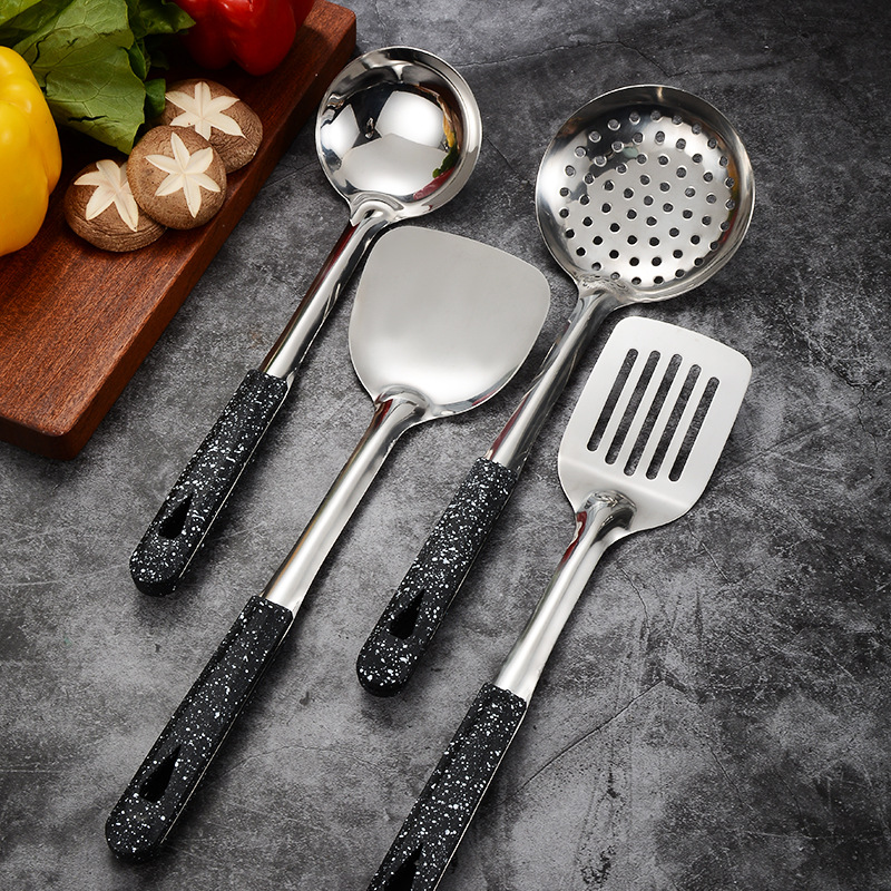 Stainless steel kitchenware cooking spatula and spoon set, stir-fry spatula, frying spatula, soup spoon, slotted spoon