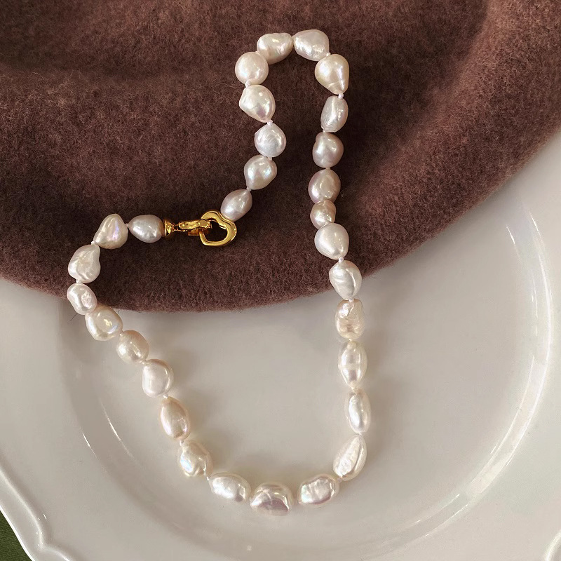 Natural baroque large colorful irregular freshwater pearl necklace elegant love clasp锁骨链 women