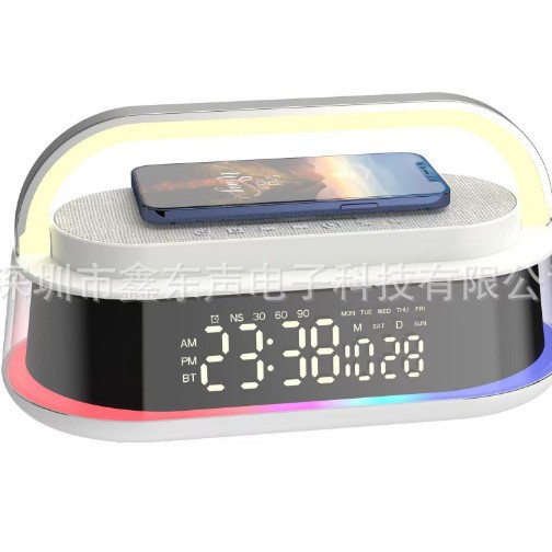 S303 LED Display Clock Alarm Calendar Timer Wireless Charging White Noise High Power Bluetooth Speaker Desktop
