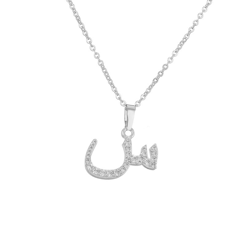HECHENG Jewelry Copper Inlaid Zircon Arabic Letter Pendant Necklace Hip Hop Letter Choker