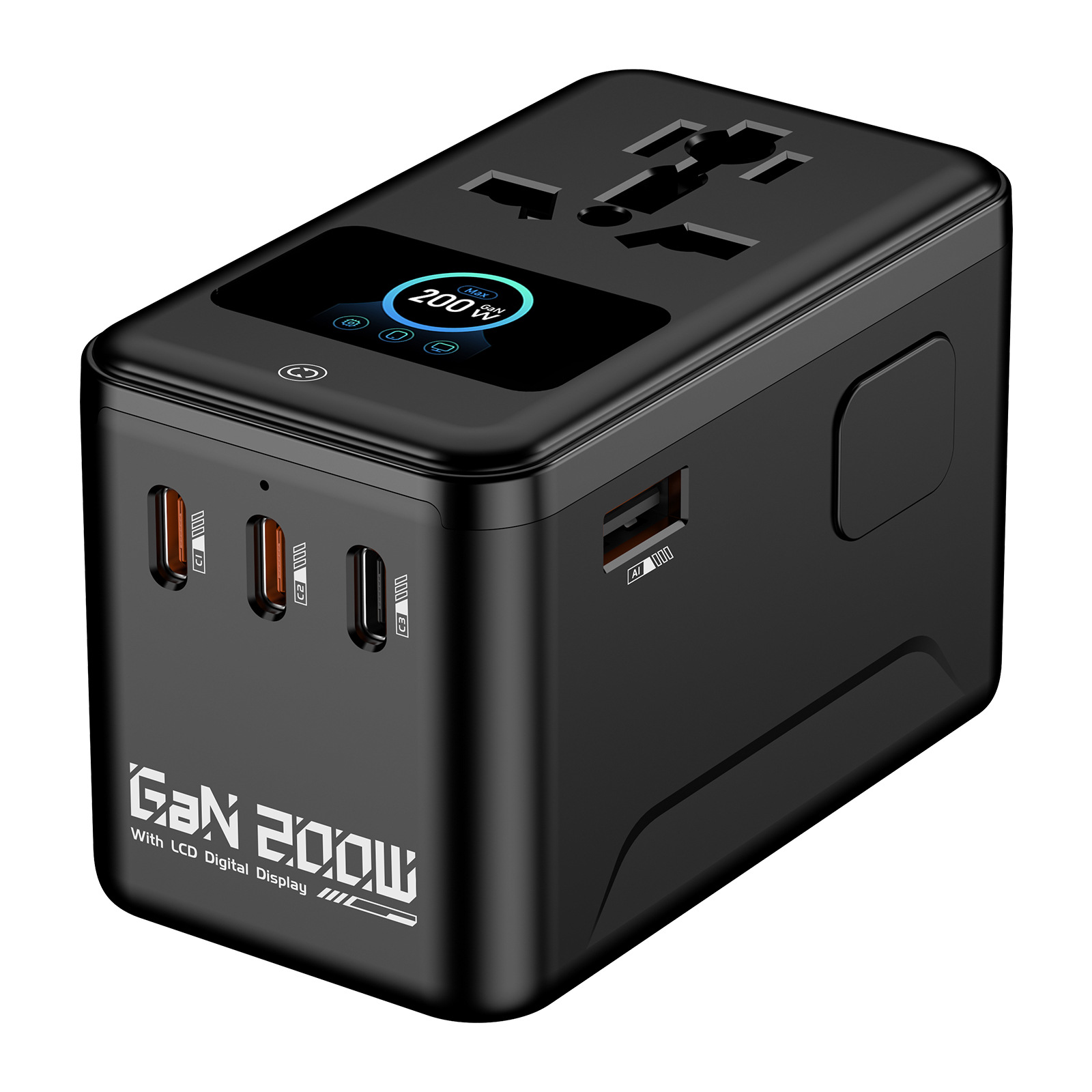 New PD200W Display Digital Animation GaN Fast Charging Converter Socket Global Travel Adapter Plug
