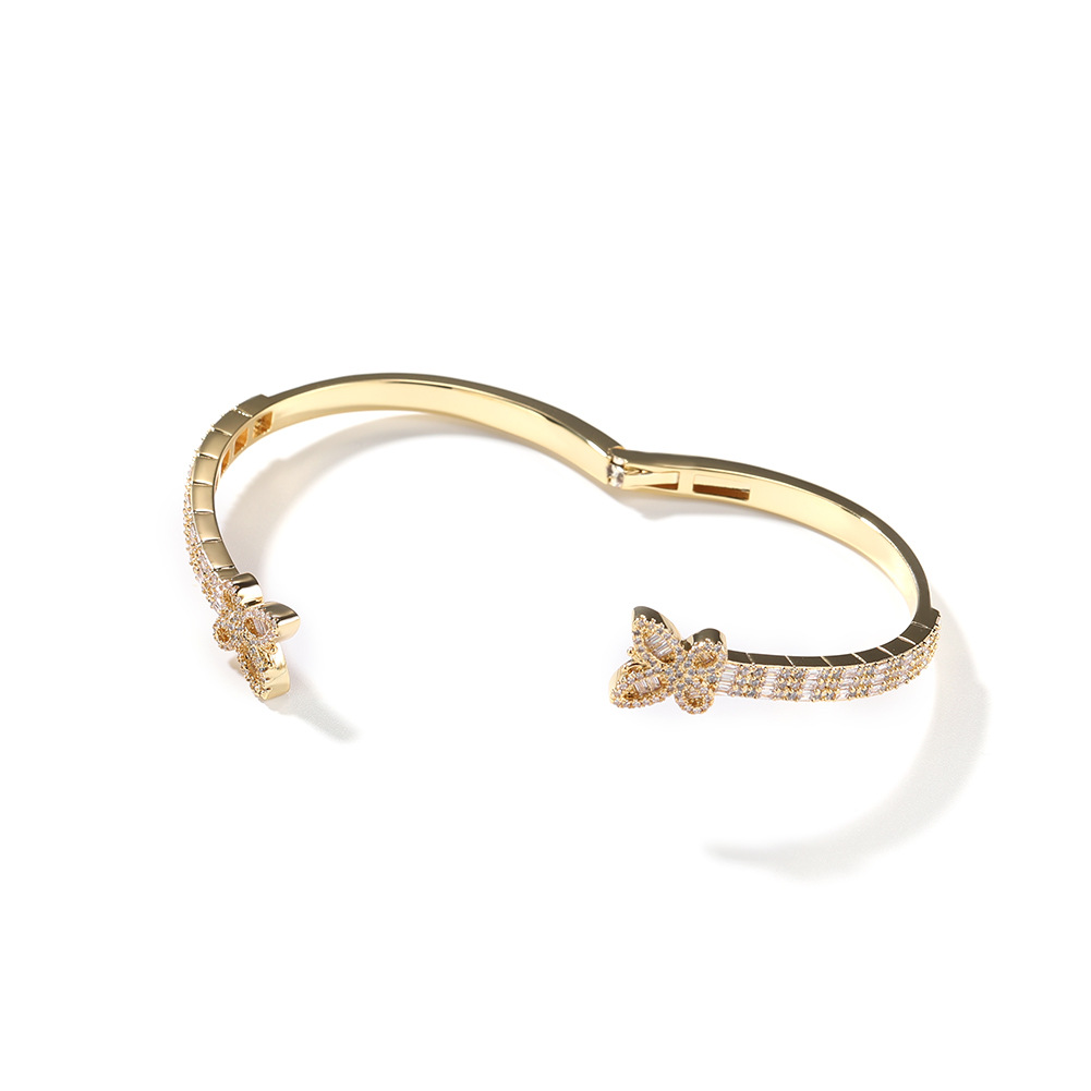 Street Double Butterfly Bracelet Unisex Hip Hop Copper Inlaid Zircon Open Bracelet