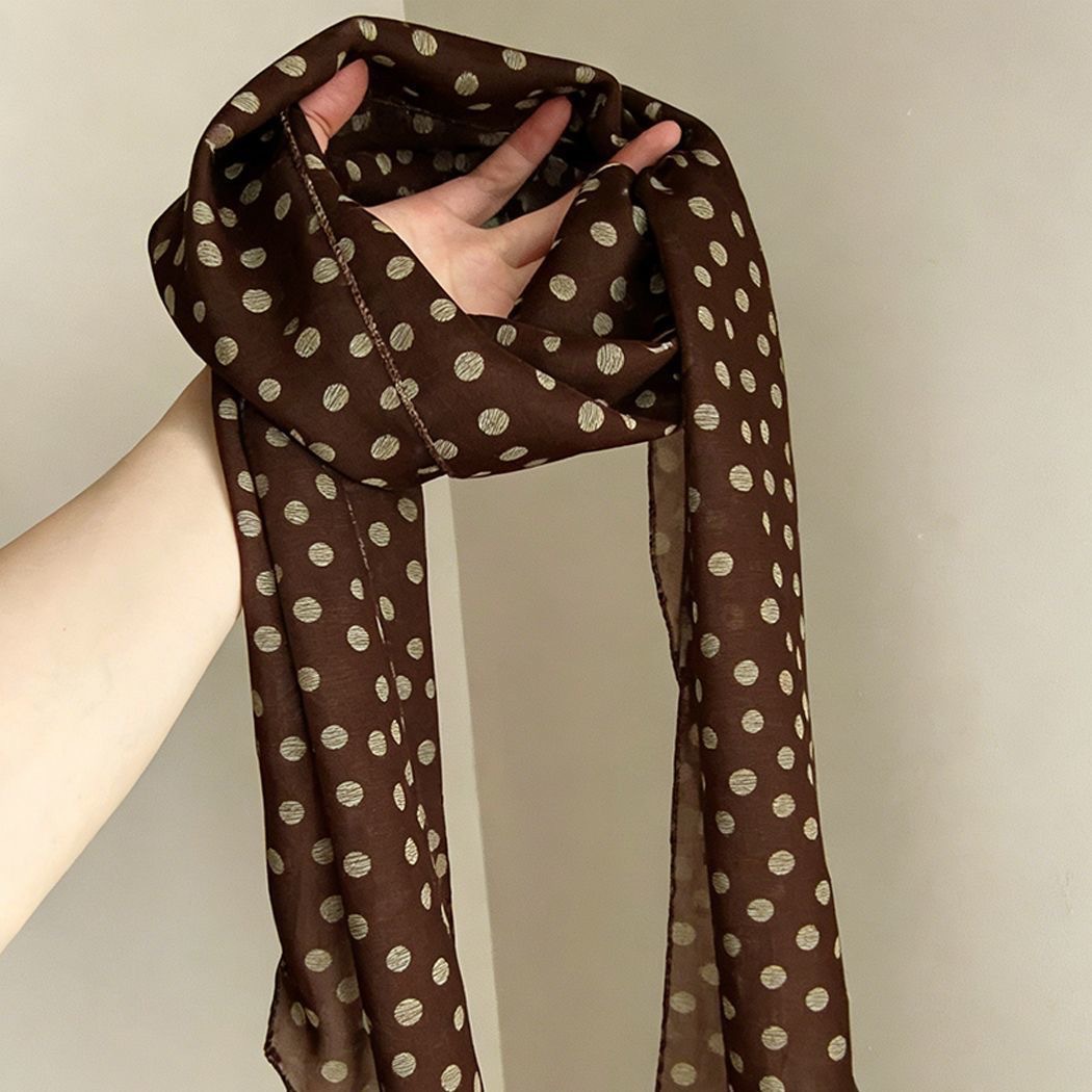 Gentle pink polka dot silk scarf for women minimalist eye-catching thin necktie neck accessory floating hair tie