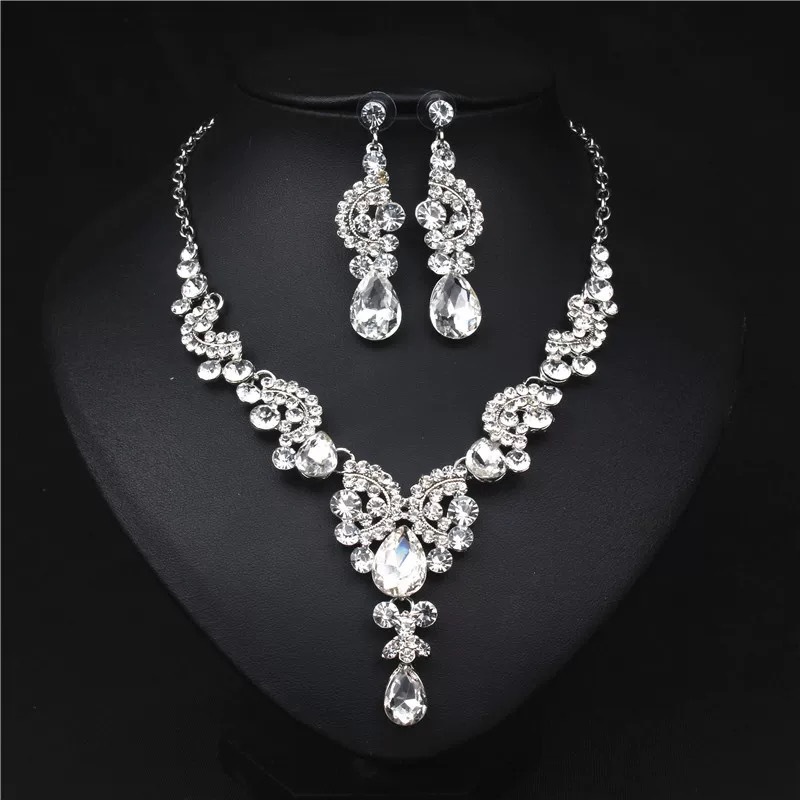 Exquisite super shiny crystal necklace earring set bride accessories wedding dress evening dress accessories banquet ear accessories