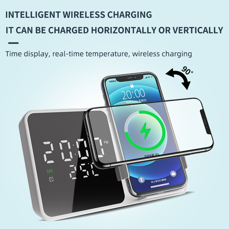 2026 New 15W Clock Alarm Wireless Charger Phone Stand Wireless Fast Charger Thermometer Wireless Charger