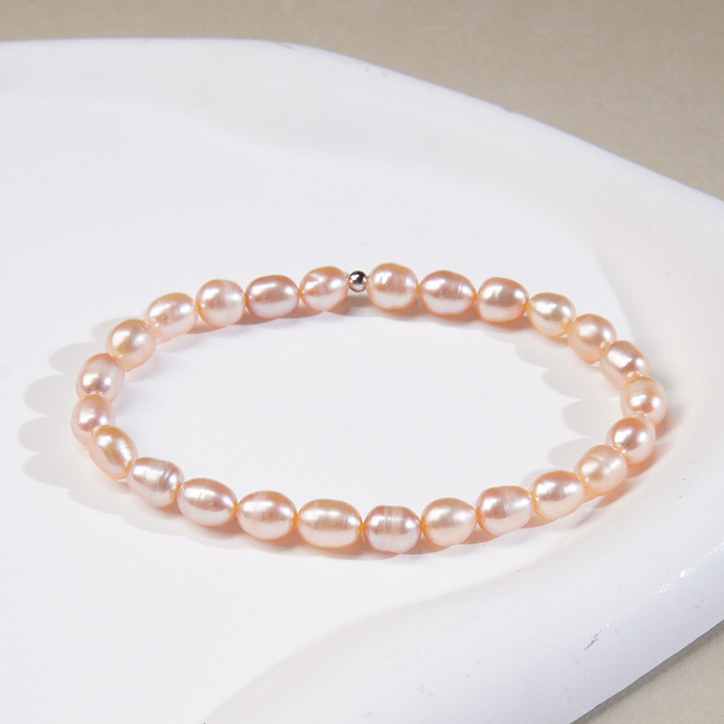Natural freshwater pearl milky beads elastic cord bracelet women's simple niche fairy style girly feel