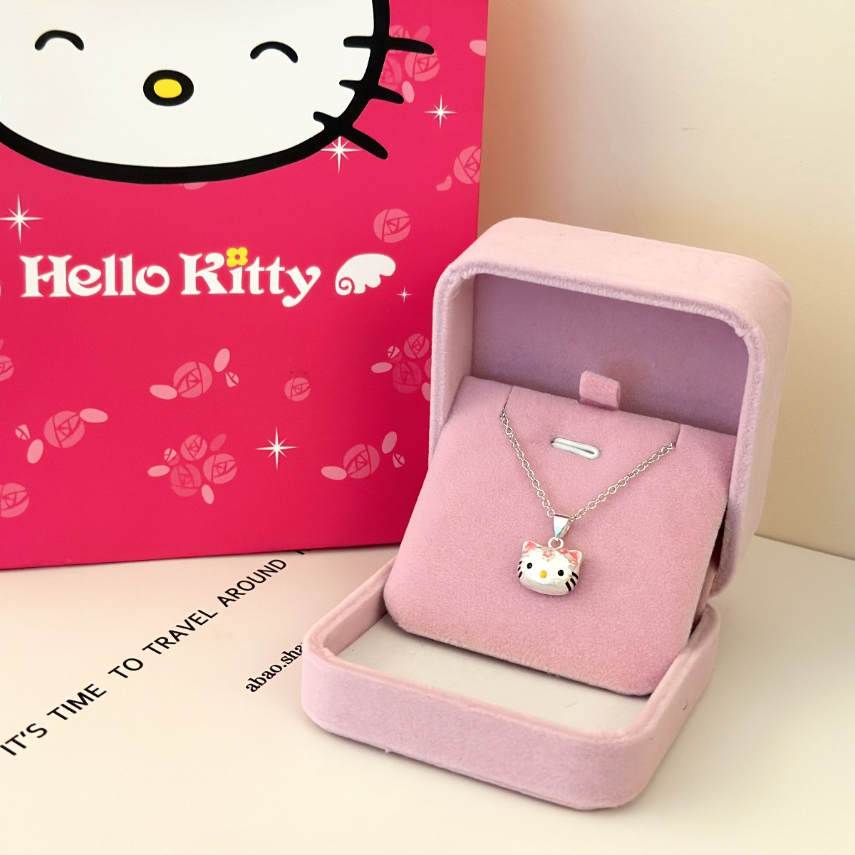 Birthday gift silver plated bracelet for women, sweet and cute Kitty pendant necklace baby children silver jewelry set for gift