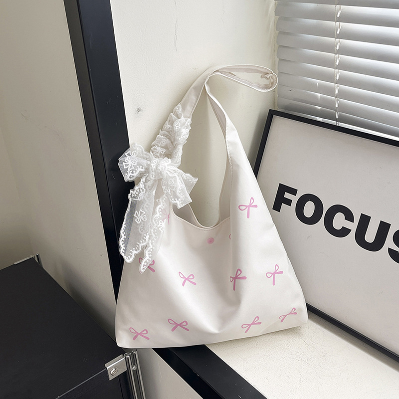 2026 Sweet Style Butterfly Embroidery Canvas Summer with Scarf Single Shoulder Tote Bag Women