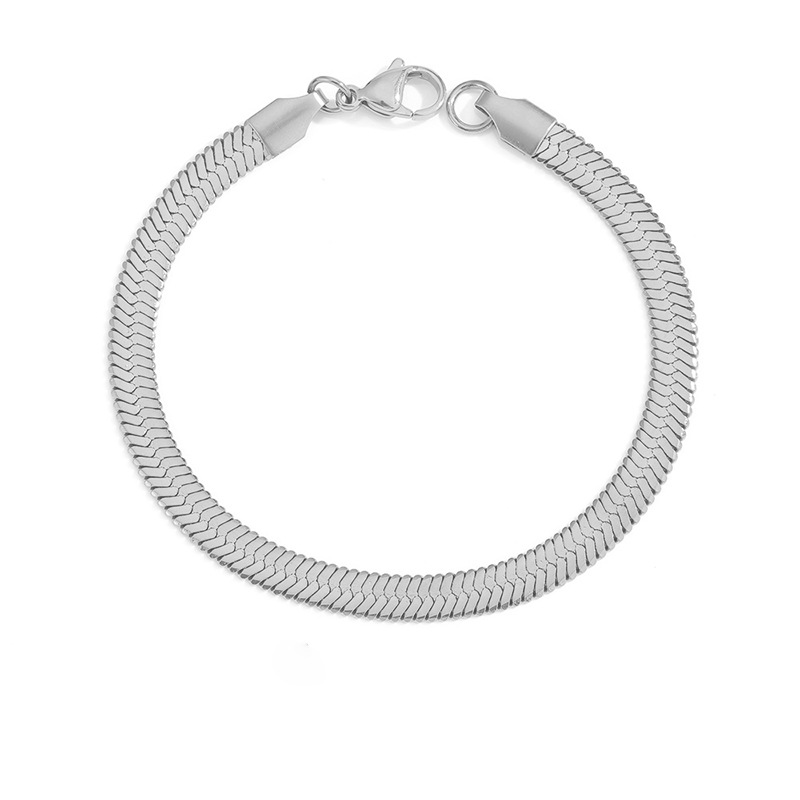 eManco Stainless Steel Snake Bone Chain Simple Bracelet Women Thin Flat Snake Chain Bracelet Couple Bracelet