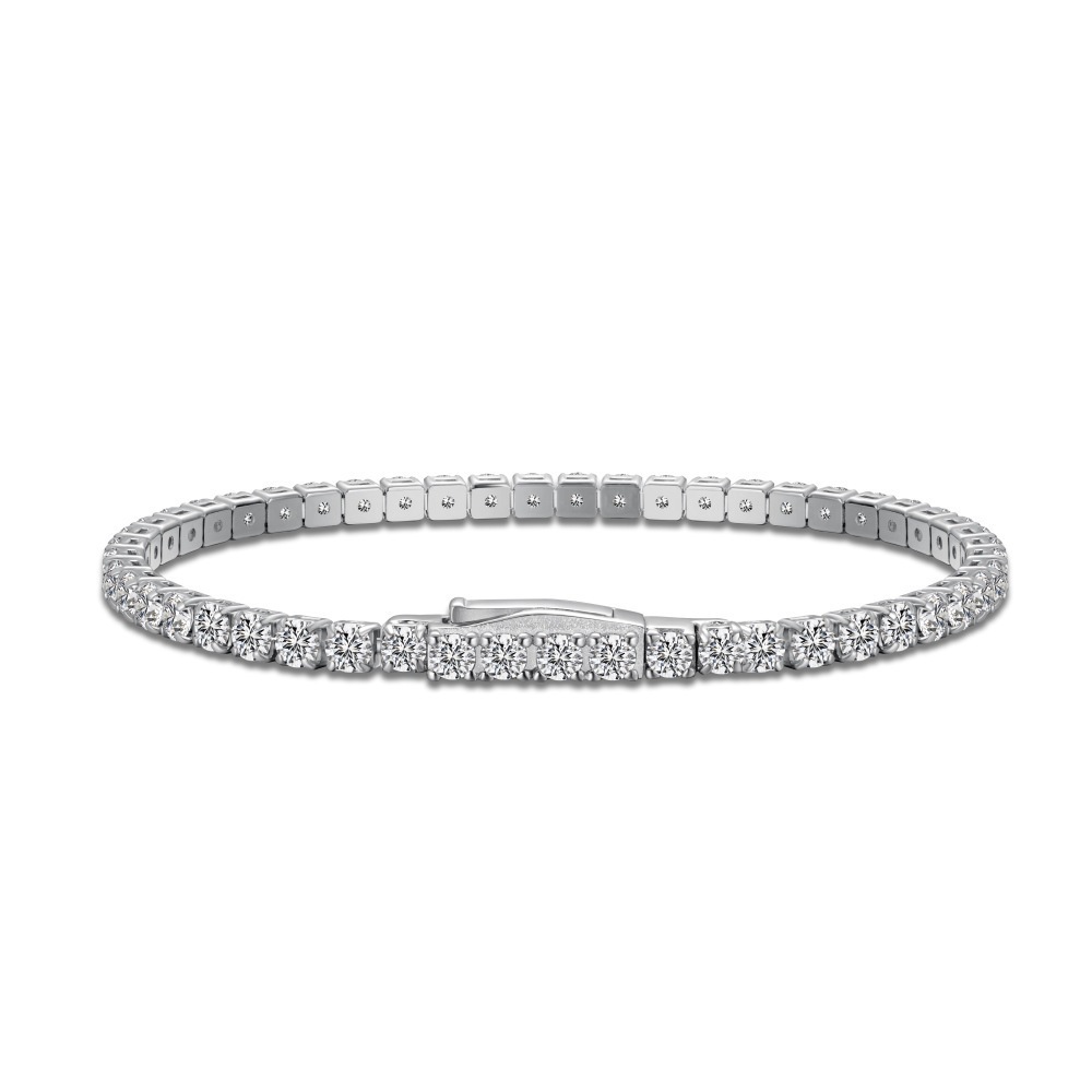New S925 sterling silver bracelet for women, single row diamond buckle head 2MM 3MM tennis chain hand accessories