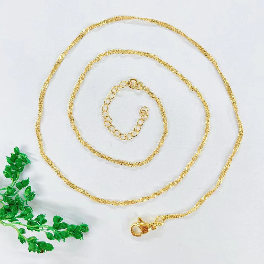Copper plated real gold women's necklace water ripple chain side chain box chain O chain bead chain star chain live selling
