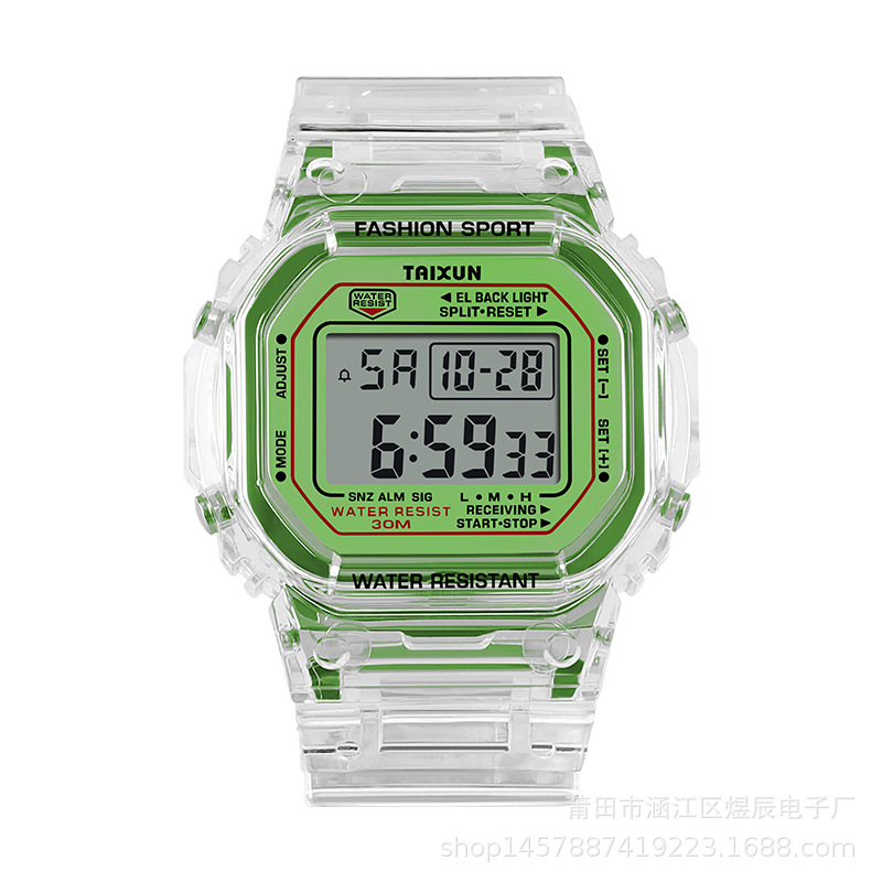 Simple Original Dormitory Style Transparent Square Electronic Watch Middle and High School Students Girly Heart Luminous Alarm Clock Watch Men