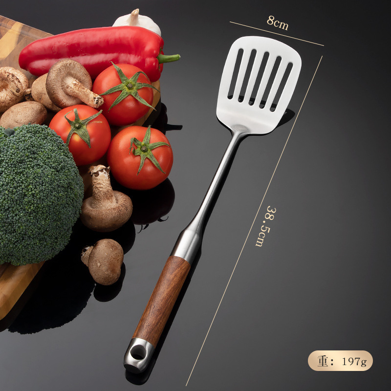 316 stainless steel spatula for kitchen, household kitchen tool set, rosewood handle soup spoon, strainer, stir-fry spatula