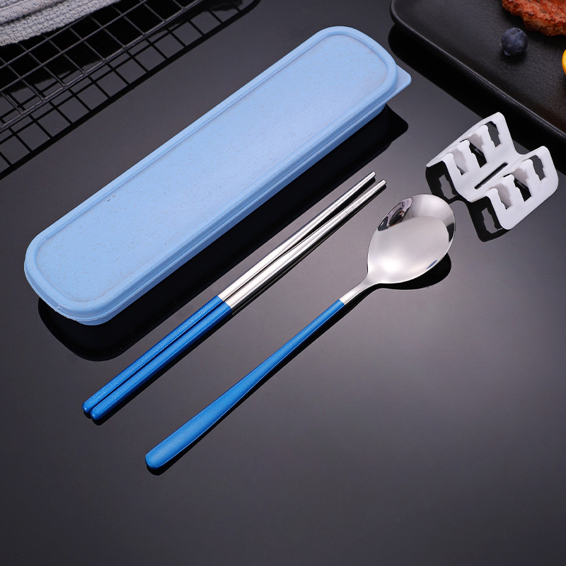 Stainless steel cutlery set chopsticks spoon three-piece Nordic portable outdoor travel student cutlery gift