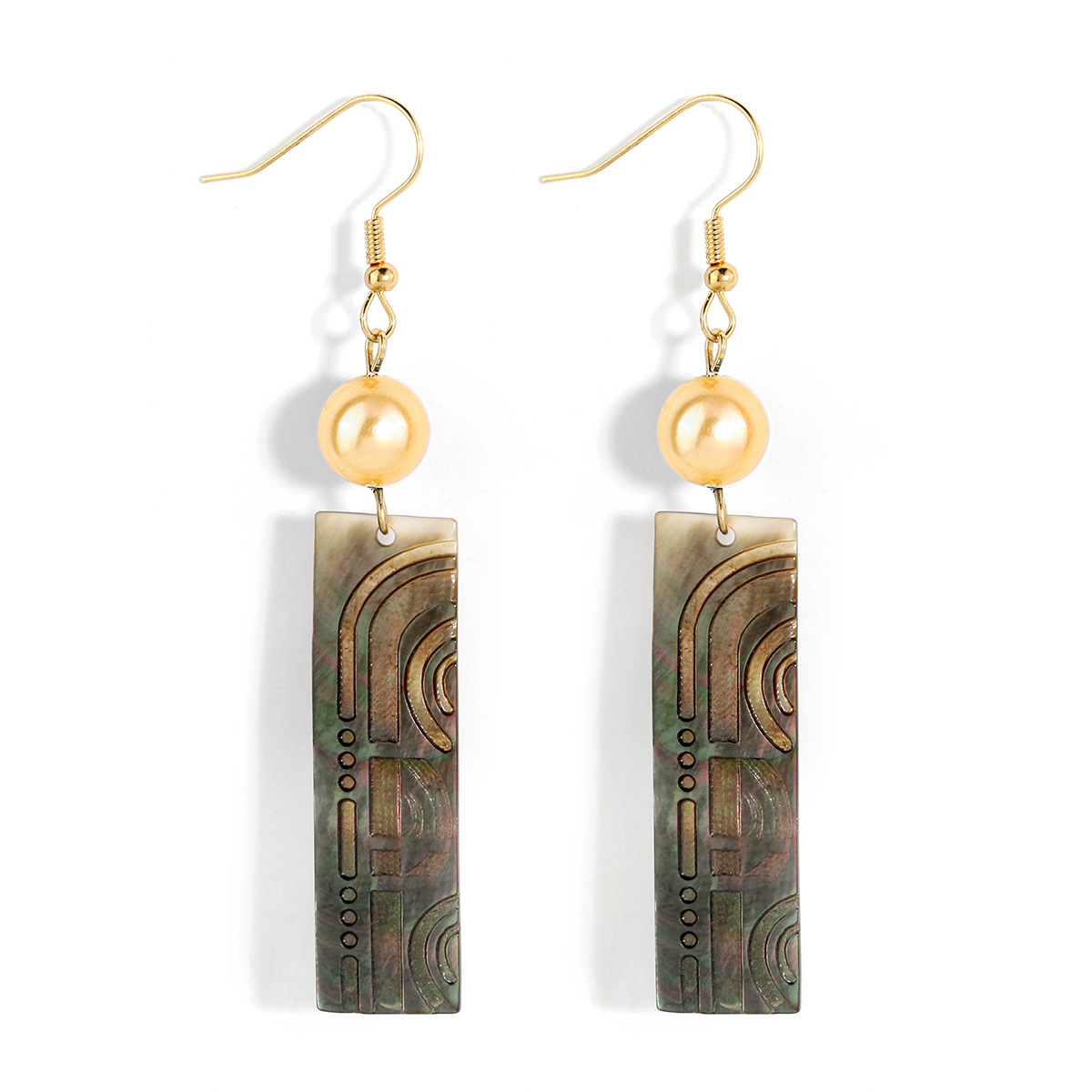 Black Shell Carved Long Strip Earrings Etsy Natural Mother of Pearl Pearl Drop Earrings
