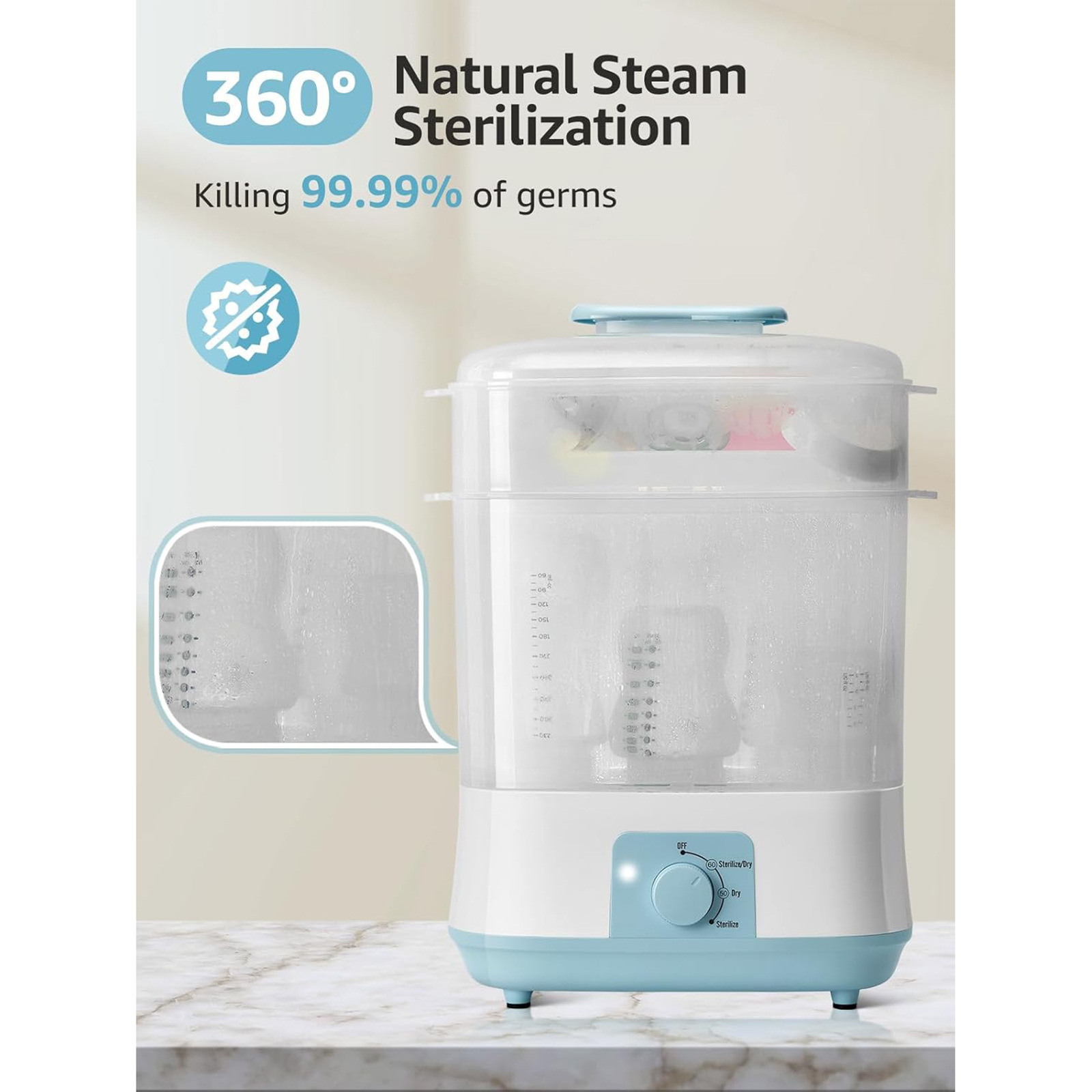 Baby Bottle Sterilizer and Dryer 2-in-1 Large Capacity for Baby