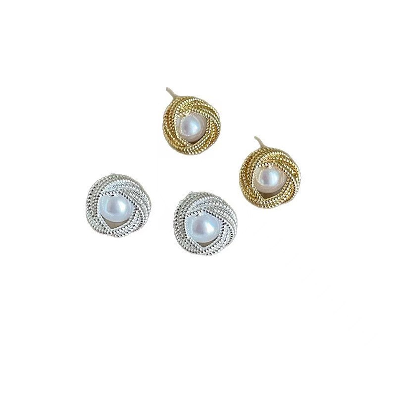 Woven Lace Rose Pearl Stud Earrings for Women 2025 New Niche Earrings Ear Accessories