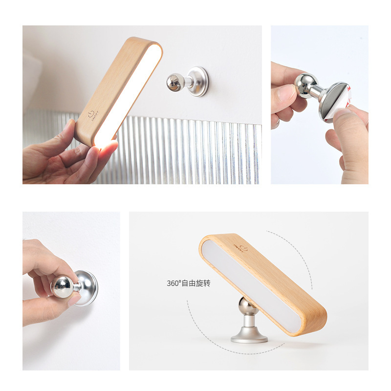Nordic solid wood LED small desk lamp modern minimalist bedroom student dormitory no-drilling wall lamp no-wiring bedside lamp