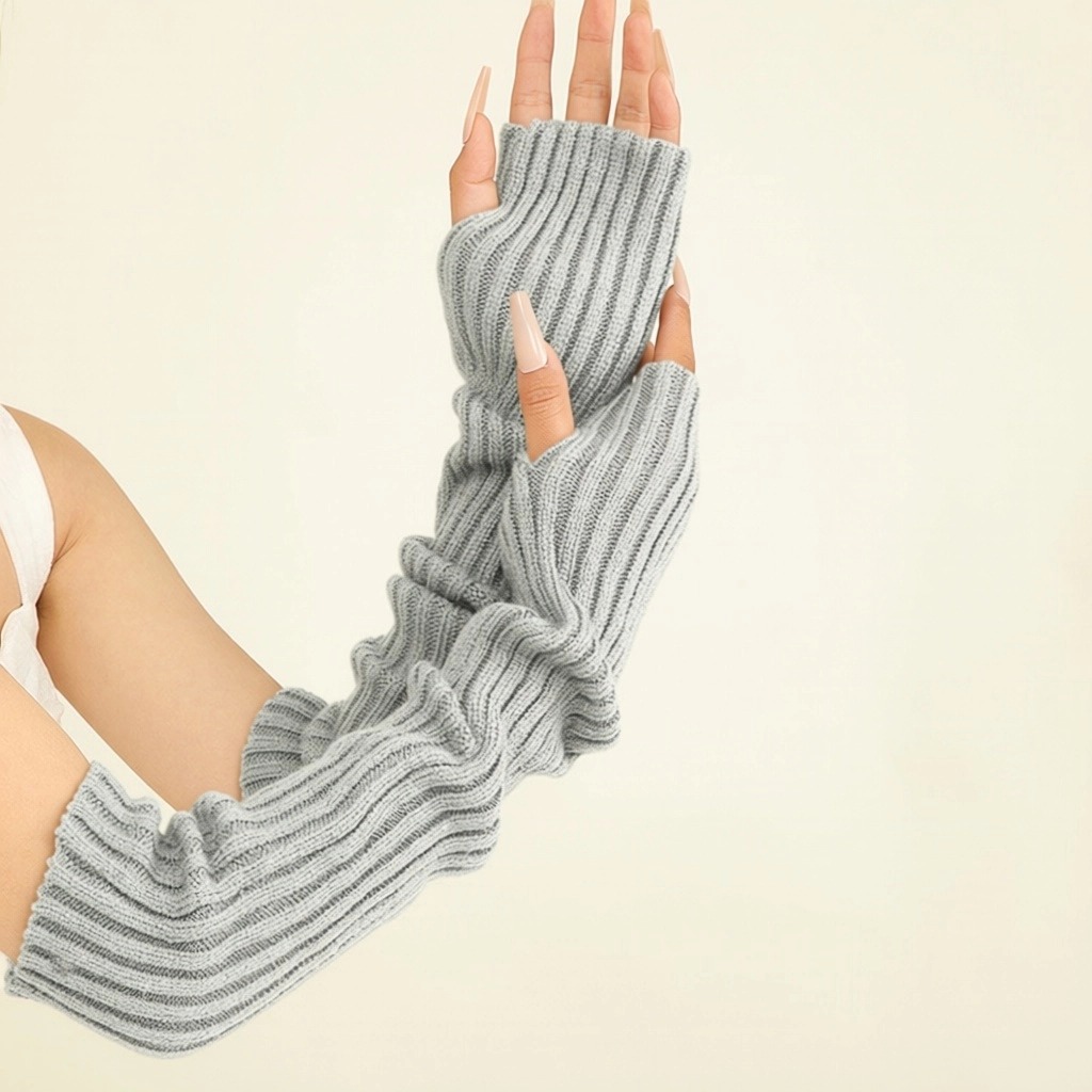 Gloves Women's Winter Long Autumn Winter Knit Fingerless Half Finger Gloves Knit Warm Sleeves