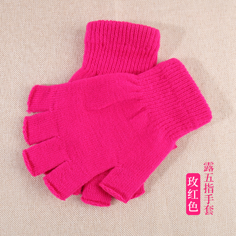 Half-Finger Gloves Unisex Autumn Winter Warm Anti-Cold Solid Color Knitted Two-Finger Exposed Touch Screen Cycling Gloves