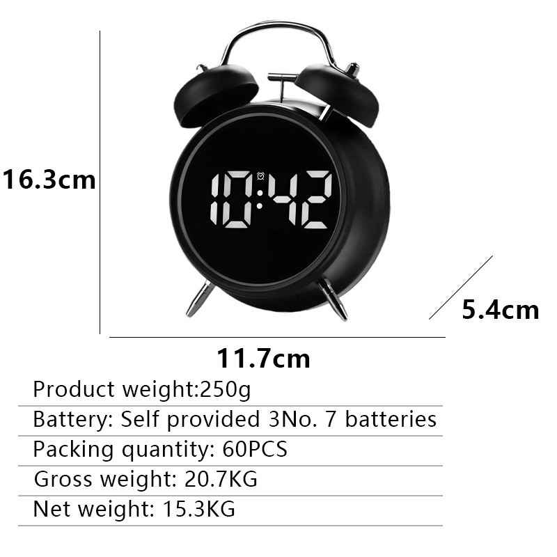 New bedroom electronic display ringing alarm clock super loud sound LED metal simple electronic clock