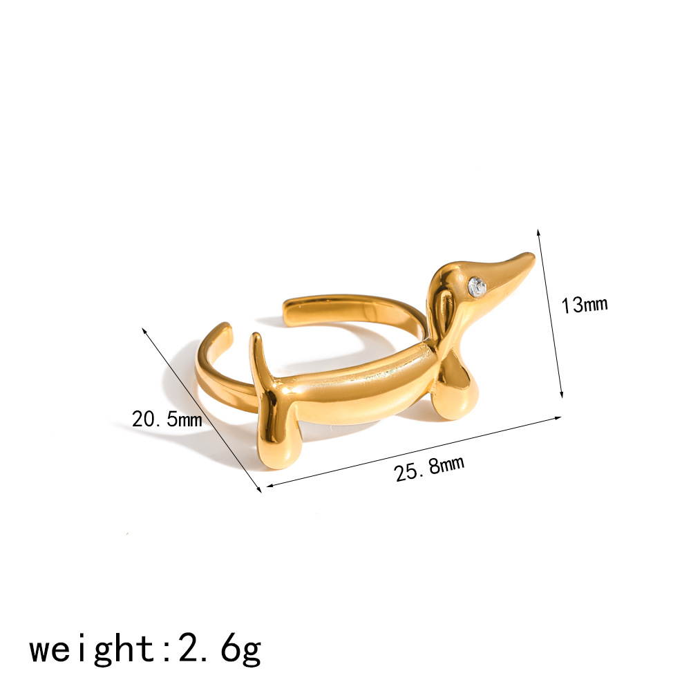 Cute 18k gold puppy dachshund stainless steel ring necklace jewelry set ear jewelry accessories
