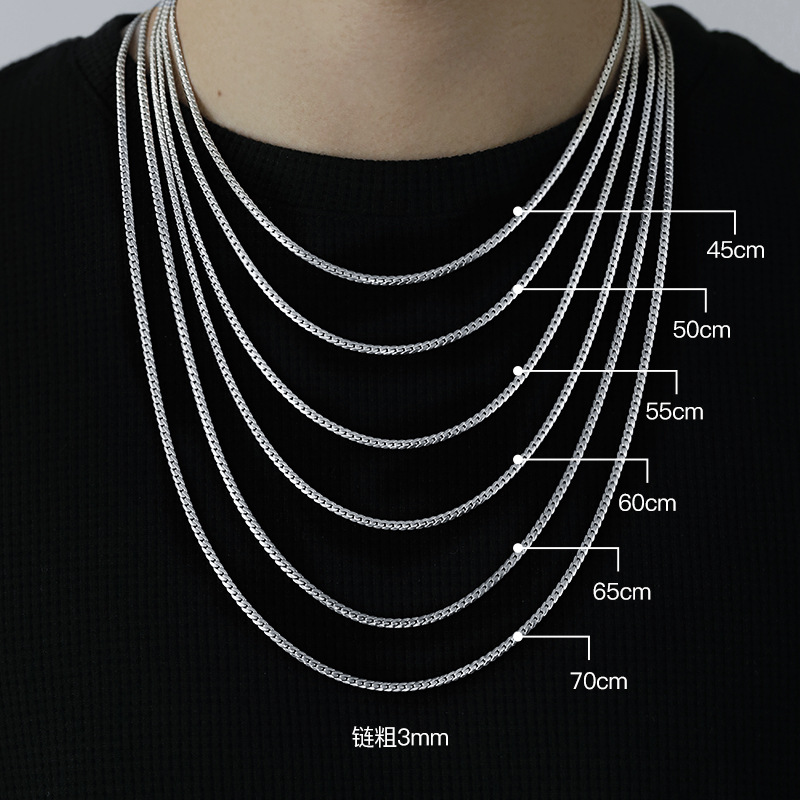 925 silver plated fine cuban chain necklace for men, simple plain chain clavicle chain for men