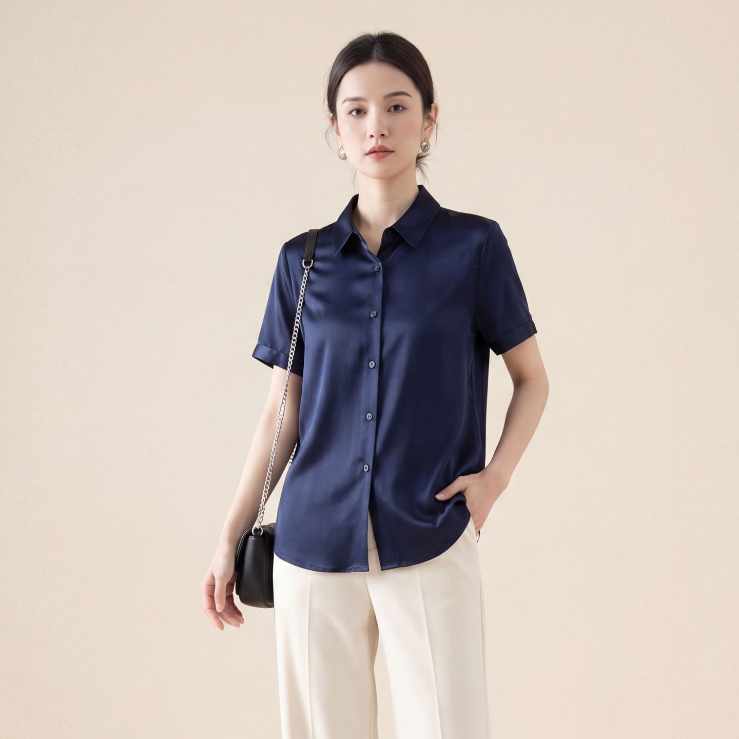 Mulberry Silk Blouse for Women Short Sleeve Summer New Basic Professional Wear Shirt Niche Commute Top