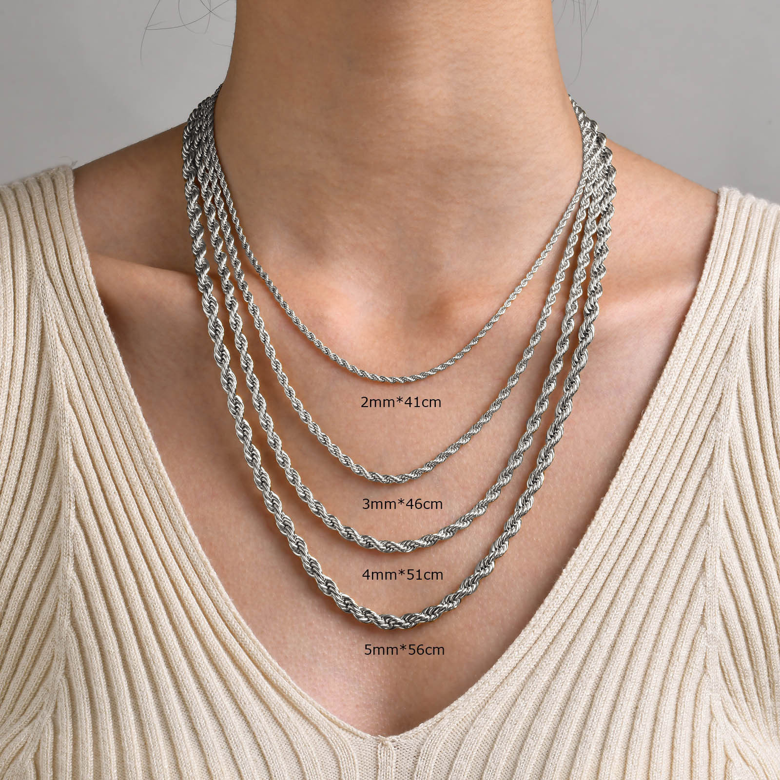 Titanium Steel Hemp Rope Necklace Thick 2/3/4/5MM Collarbone Chain Stainless Steel Women's Gold Layered Twist Chain